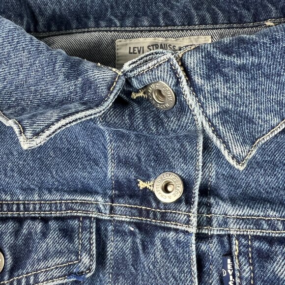 Levi's Made & Crafted Jean Jacket Women Medium Big E Blue Pleated Back Trucker - Picture 6 of 16